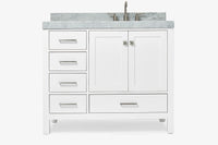 Ariel cambridge (43 inch, 42 inch) right offset single rectangular sink bathroom vanity with marble countertop (0.75 inch, 1.5 inch, 2 inch).